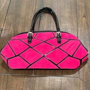 Hot Pink Geometric Panel Satchel Handbag